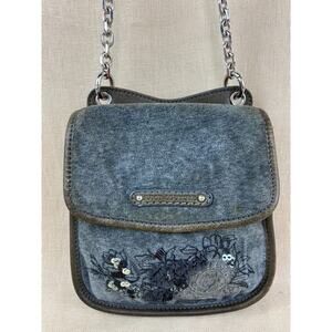 Juicy Couture Gray Velvet Crossbody Bag Chain Strap Applied Sequins and Beads